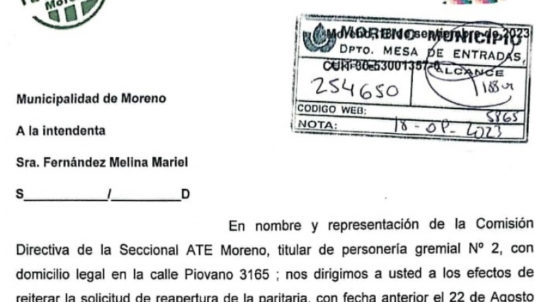 Moreno: municipales de ATE solicitan reapertura de paritarias