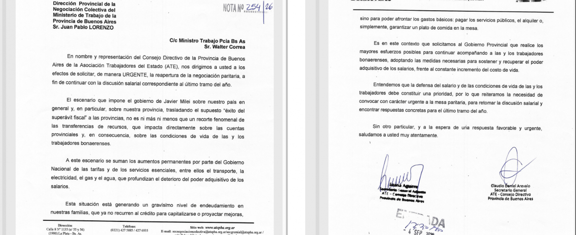 ATE solicitó la urgente reapertura de la negociación paritaria
