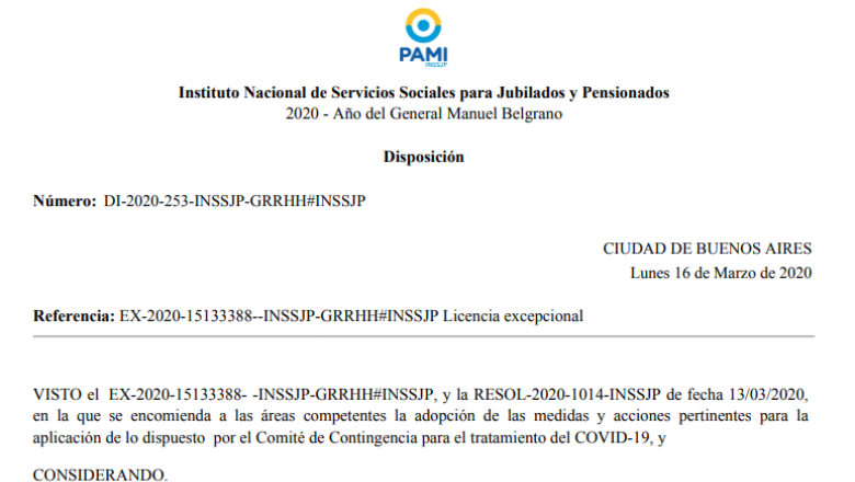 Coronavirus: resoluciones dispuestas por el PAMI