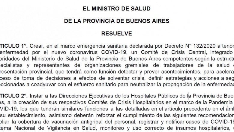 Salud dispuso la creación de un Comité de Crisis Central