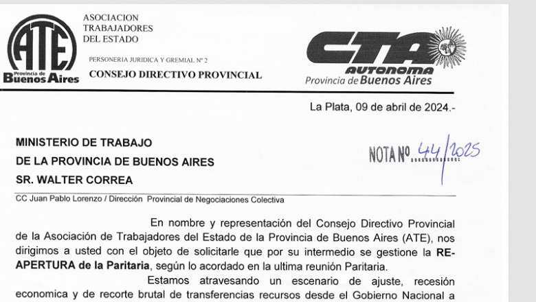 ATE solicitó la reapertura de las paritarias en la provincia de Buenos Aires