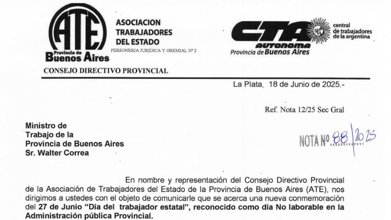 Auxiliares de educación: ATE solicitó que se reconozca como no laborable el 27 de junio