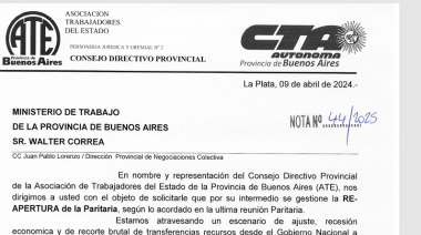 ATE solicitó la reapertura de las paritarias en la provincia de Buenos Aires