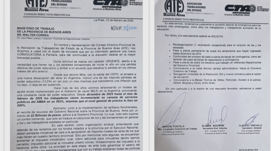 ATE Buenos Aires solicitó la urgente convocatoria a paritaria